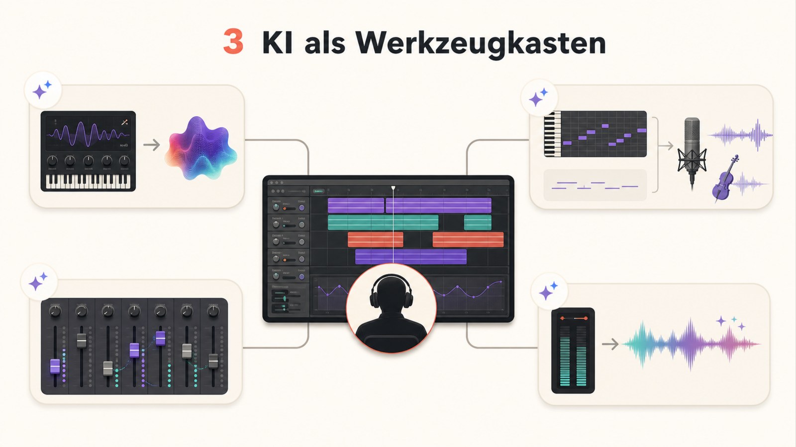 Modell 3: KI als Werkzeugkasten – Sounddesign, MIDI-Generierung, Mixing und Mastering