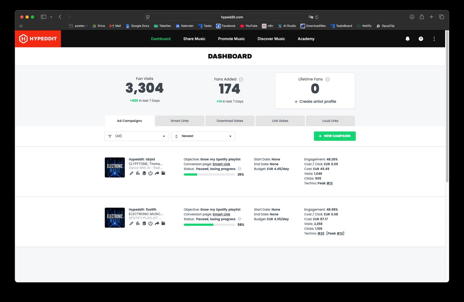 Screenshot des Tools Hypeddit